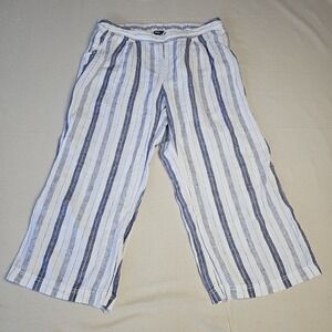Hatley Pants Womens XL Wide Leg Crop 100% Linen White/Navy Striped Beach Coverup